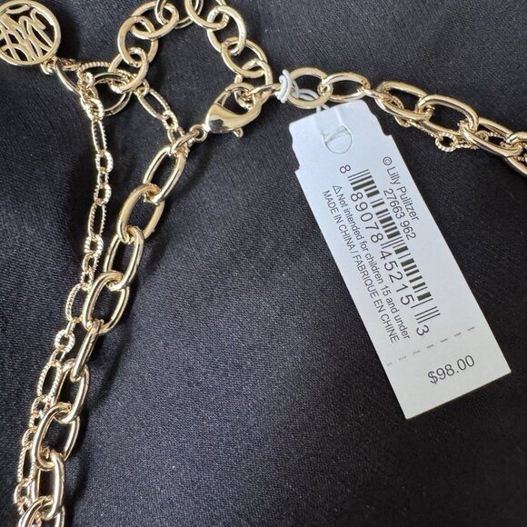 Lilly Pulitzer Goldtone Red Pink Bead Tassel Statement Necklace Earring SET NEW - Picture 12 of 14